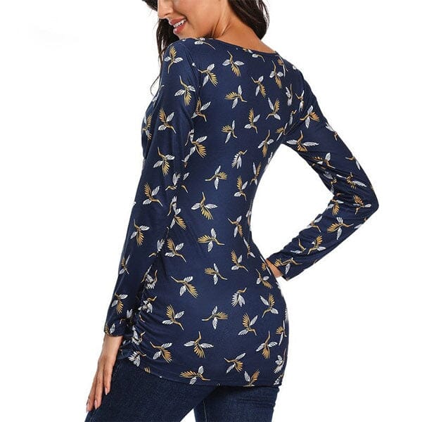 T-shirt Grossesse Manches Longues - Col Rond - Tissu Respirant - Boutons Réglables - Pour Femme Enceinte Et Allaitante