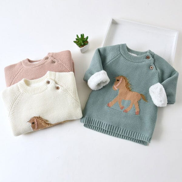 Pull Tricoté Bébé Fille - Col Rond, Manches Longues, Unie, Doux Et Chaud Pour Automne/hiver