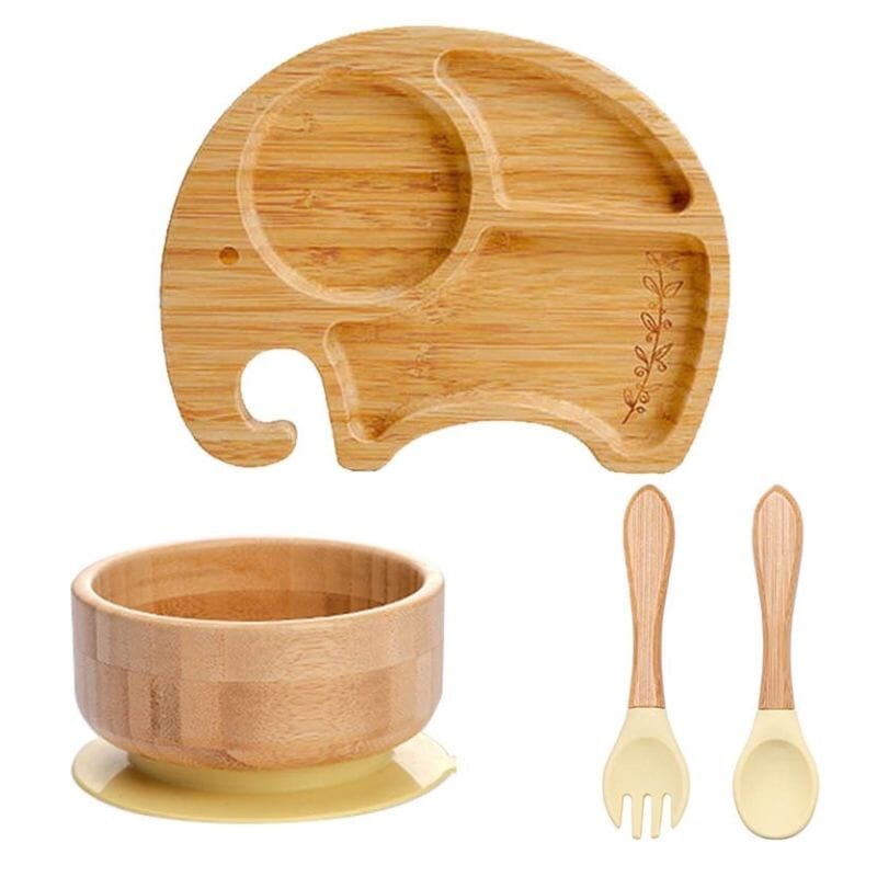 Relaxdays Assiette Bambou Pour Enfants Avec Ventouse, Sans BPA