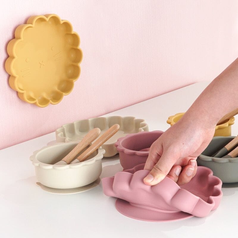 Set 2 Assiettes Bébé Inox Avec Ventouses + 2 Cuillères & Fourchettes - Ustensiles Diversification Alimentaire