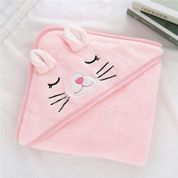 Sortie de bain bébé en coton blanche avec tête de chat 80x80 LILA