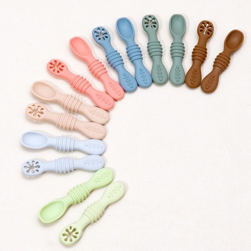 Lot De 2 Cuillères Bébé En Silicone Souple - Cuillères D'Apprentissage Anti-BPA Pour Sevrage Dès 1 Mois
