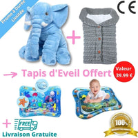 ÉLÉPHANT PELUCHE GÉANTE Omamans Pack de Luxe: Éléphant + Nid d'Ange +Tapis d'Eveil GRATUIT Bleu 